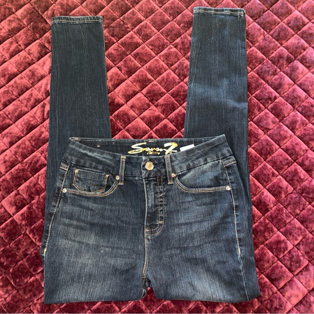 Seven7 Size 8 Tummyless High Rise Skinny Dark Wash Jeans